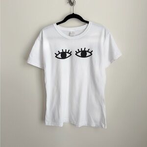 Adult White T-Shirt with Eye Lashes Print